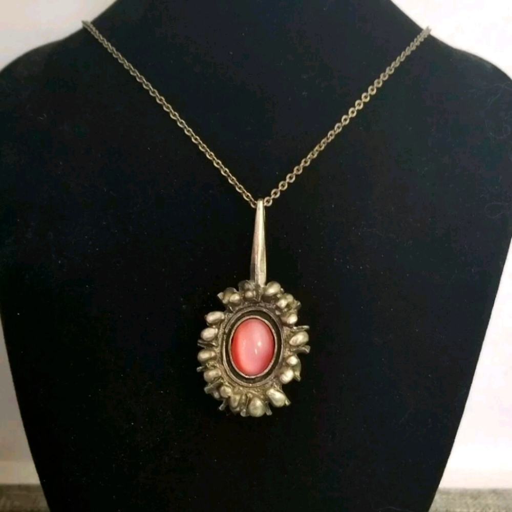 Vintage LYSGARD Pink/Pewter Danish signed necklace